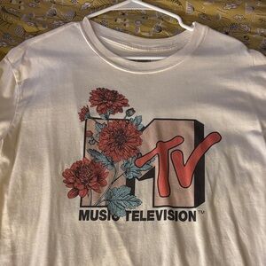 MTV Floral Graphic Tee - Cream with Red and Black